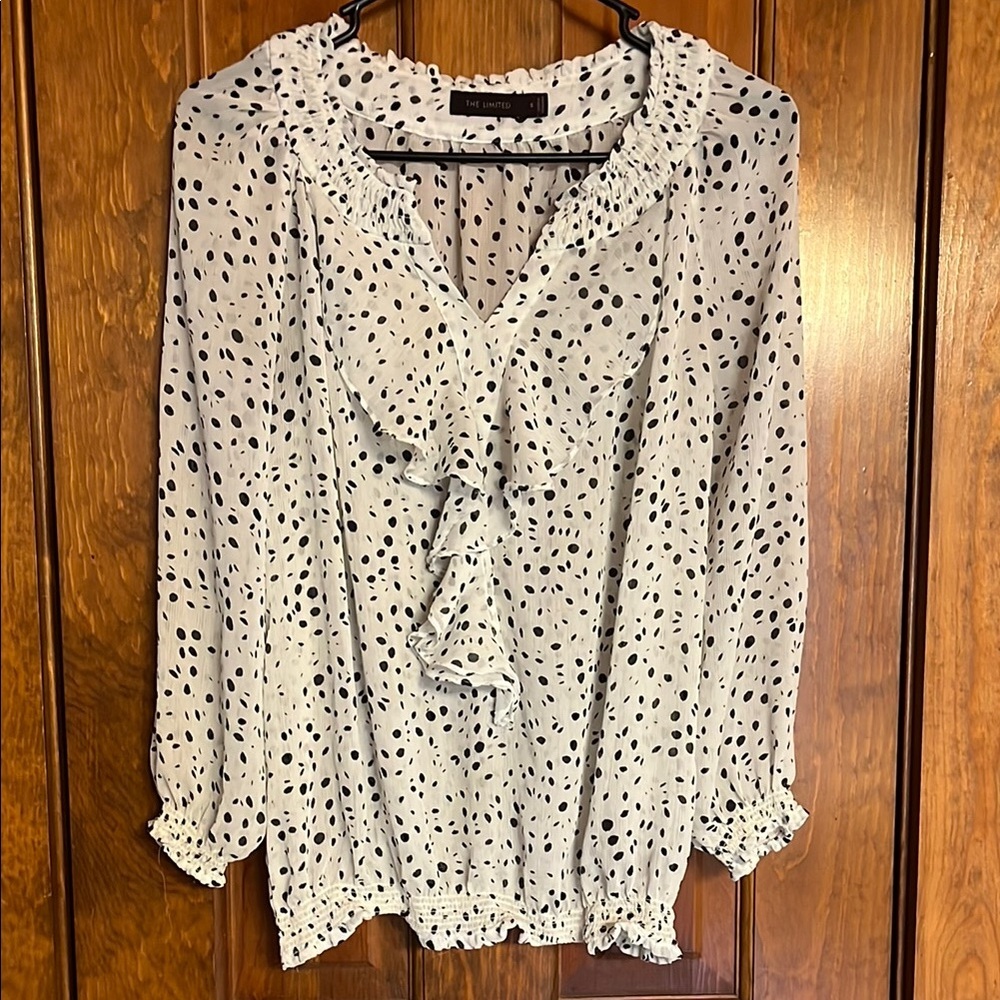 The Limited White Ruffled Smocked Blouse Sheer